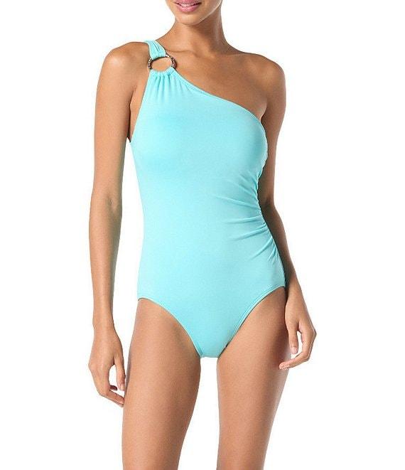 MICHAEL Michael Kors Logo Ring Underwire Tummy Control One Shoulder One Piece Swimsuit Product Image