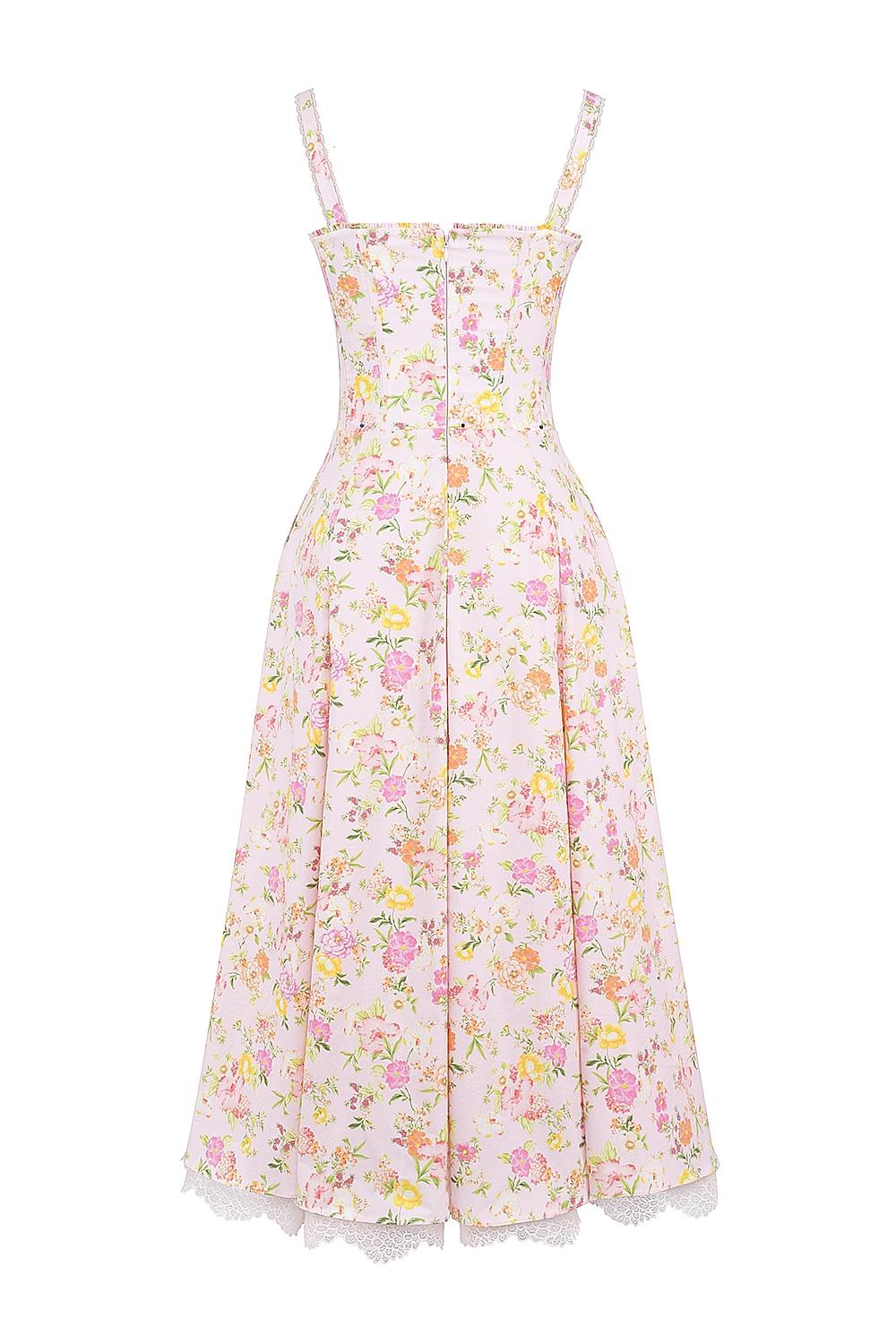 Rosalee  pink meadow print cotton bustier sundress Product Image