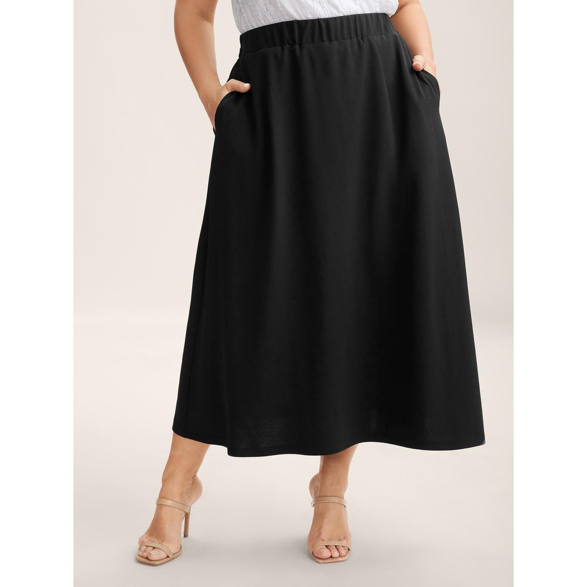 Plus Size Side Slit Straight Fit Maxi Skirt Women Pureblack No stretch Side seam pocket Everyday-Elegant Skirts BloomChic 18-20/2X Product Image