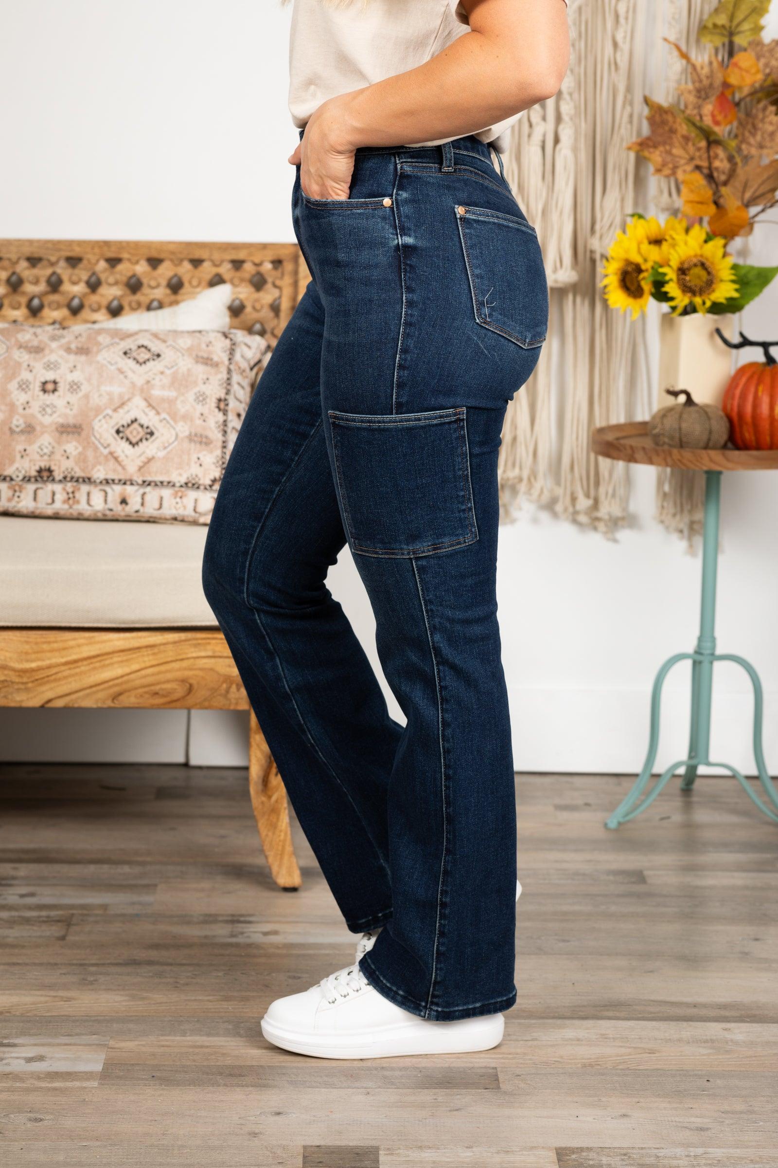Judy Blue Dark Wash Cargo Bootcut Jeans Product Image