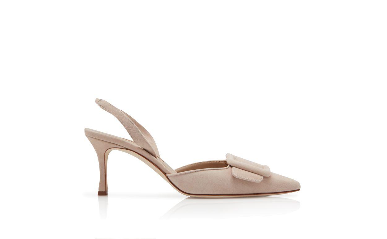MAYSLI Light Beige Suede Slingback Pumps Product Image