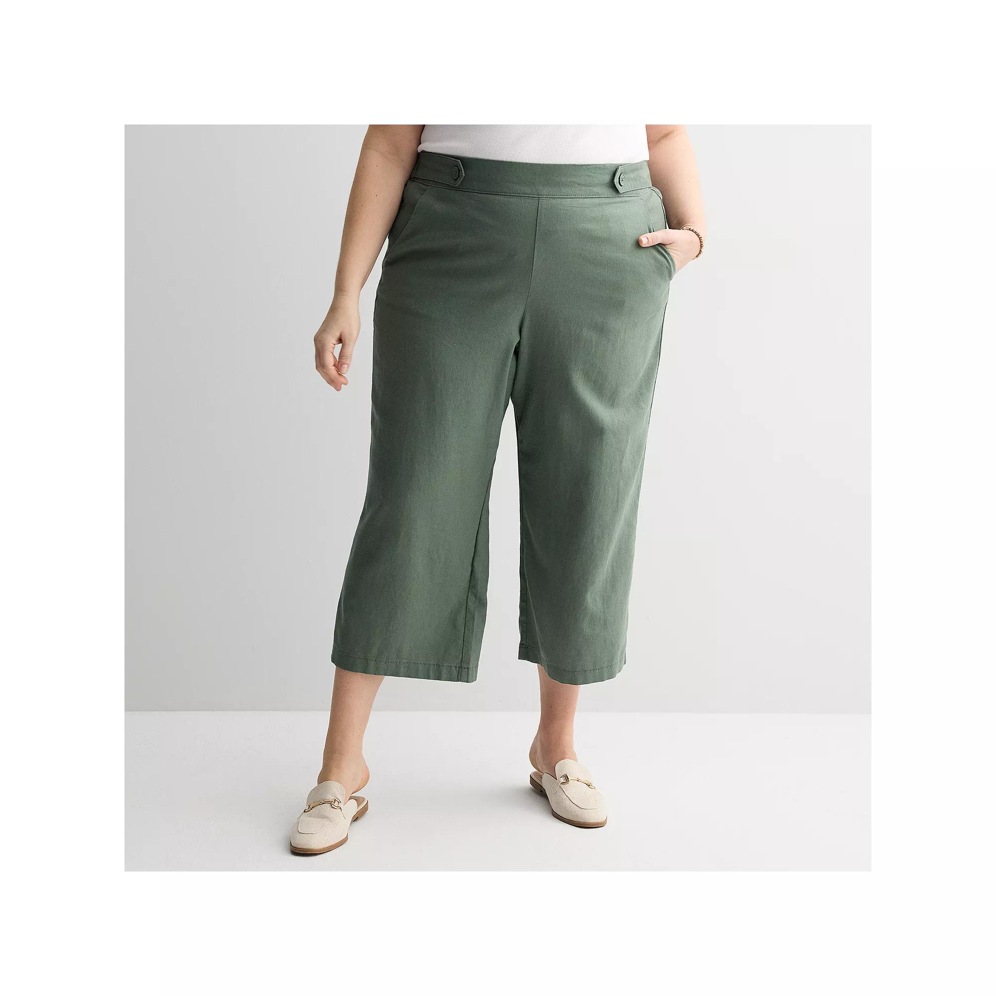 Plus Size Croft & Barrow® Button-Tab Pull-On Wide Leg Crop Pants, Women's, Size: 4XL, Manolo Green Product Image