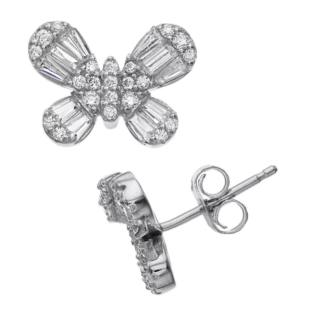 Sterling Silver Rainbow Cubic Zirconia Butterfly Stud Earrings, Womens Product Image