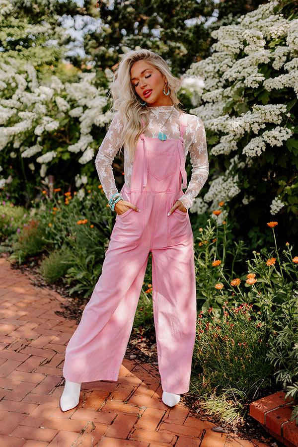 The Meena Denim Overalls In Pink Product Image
