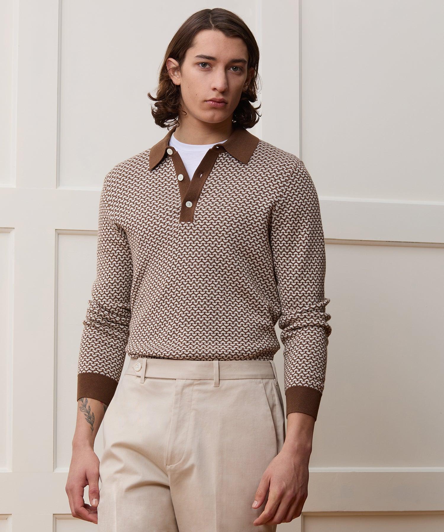 Silk-Cotton Geo Sweater Polo Product Image