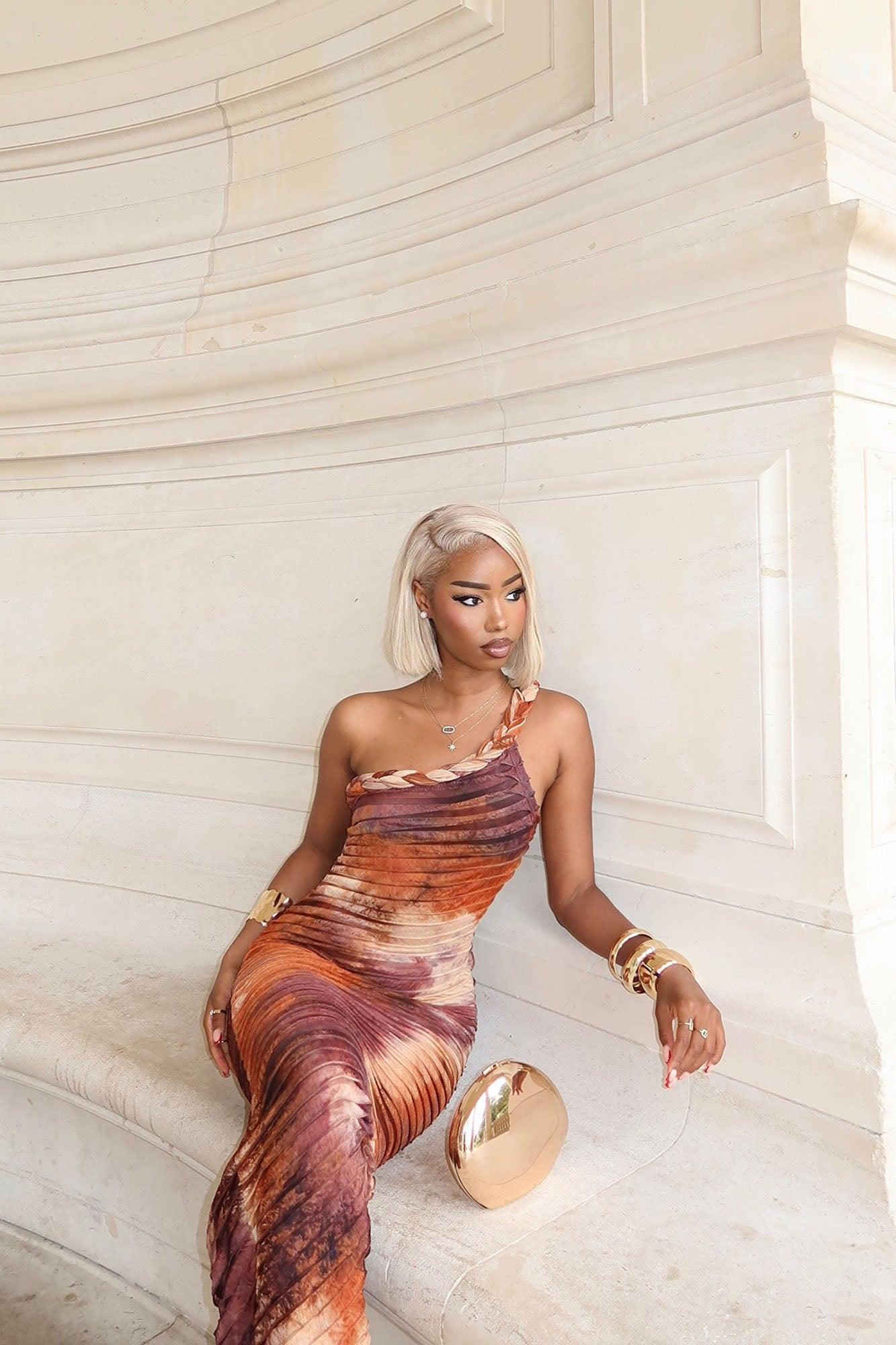 Maylee Textured Maxi Dress - Brown Combo Product Image