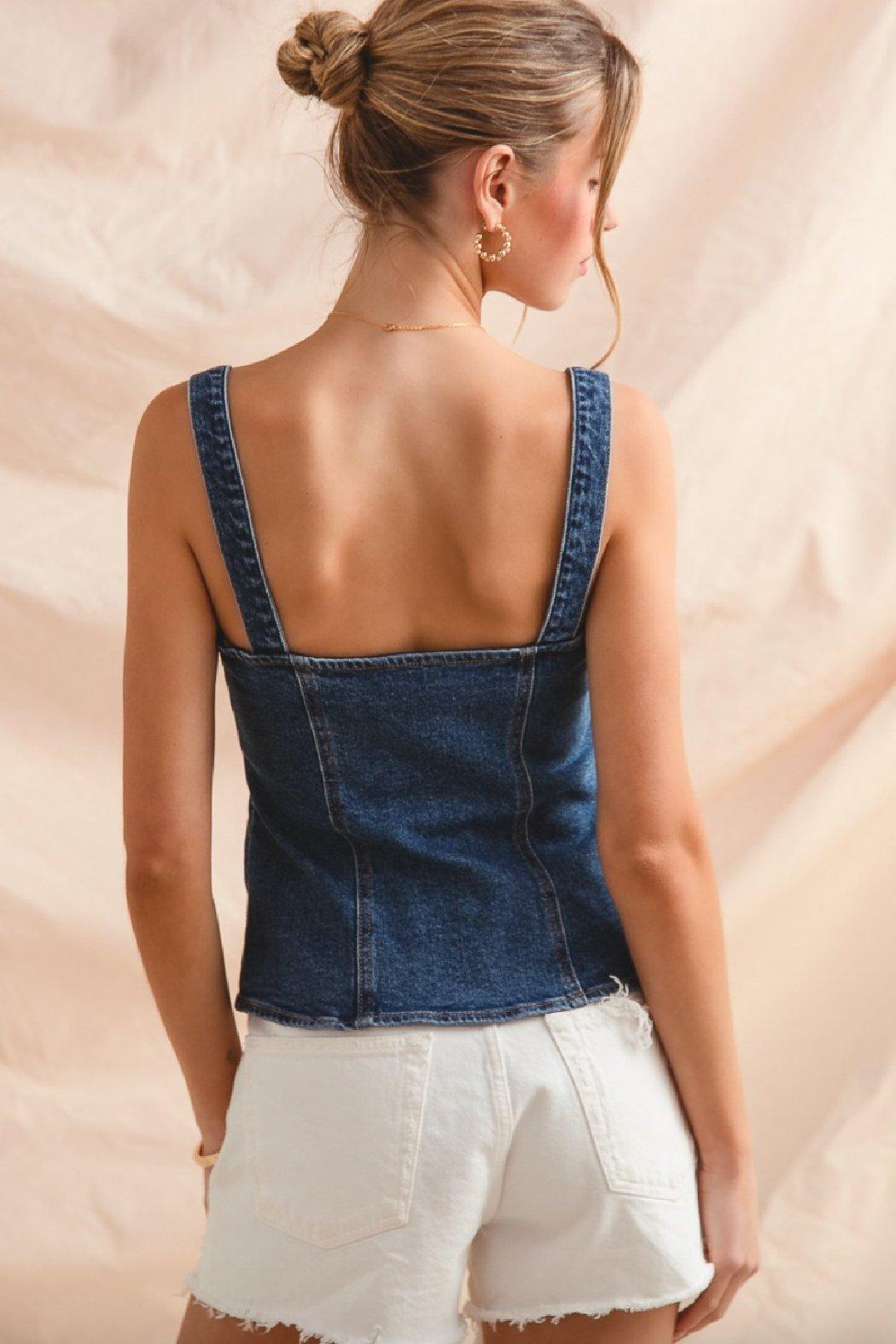 Button Down Sleeveless Denim Top Product Image