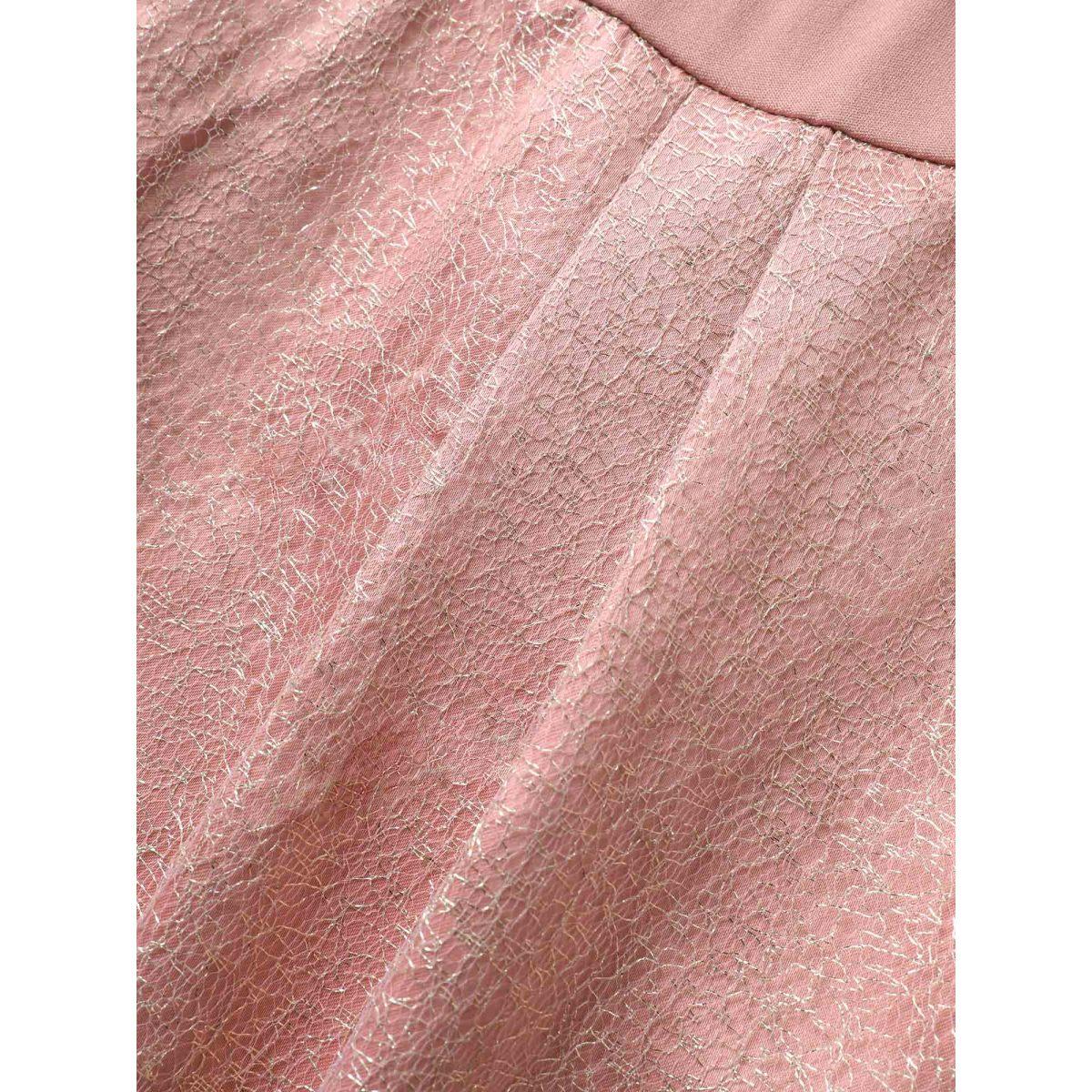 Plus Size Textured Mesh Patchwork Belted Boat Neck Dress DustyPink Women Cocktail Non Boat Neck Cap Sleeve Curvy Midi Dress BloomChic 12/L Product Image