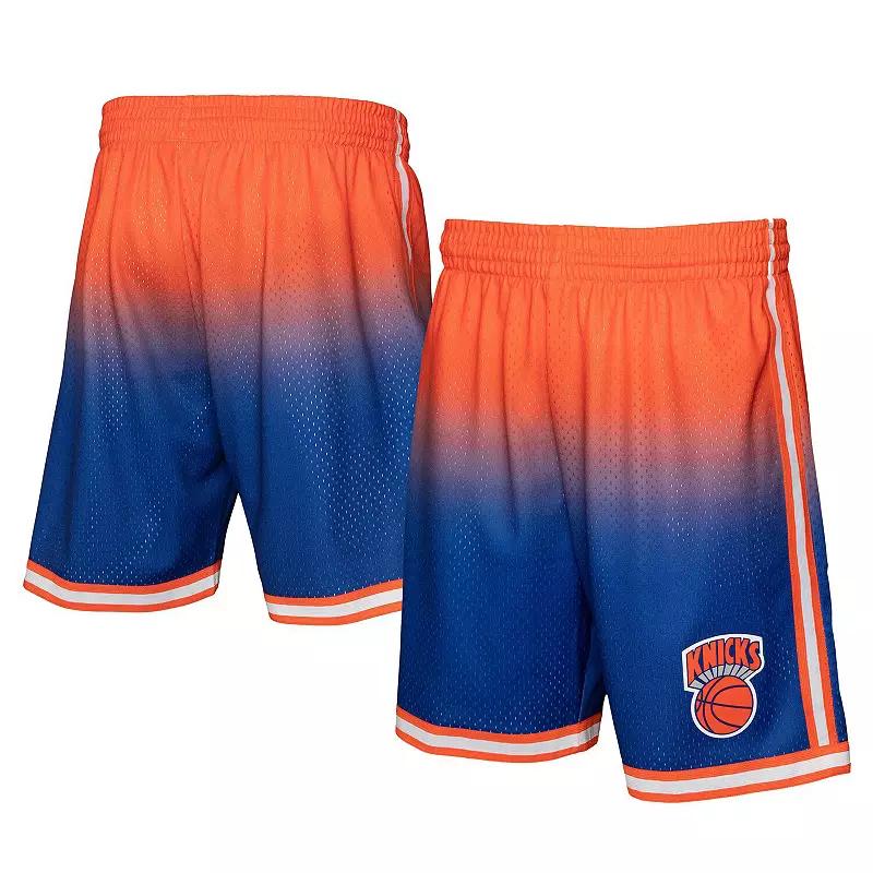 Men's Mitchell & Ness Orange/Royal New York Knicks 1991/92 Hardwood Classics Fadeaway Reload 3.0 Swingman Shorts, Size: XL Product Image