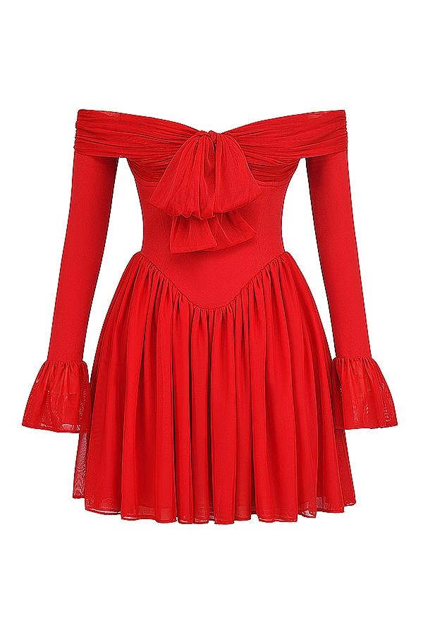 Alana  scarlet off shoulder dress Product Image