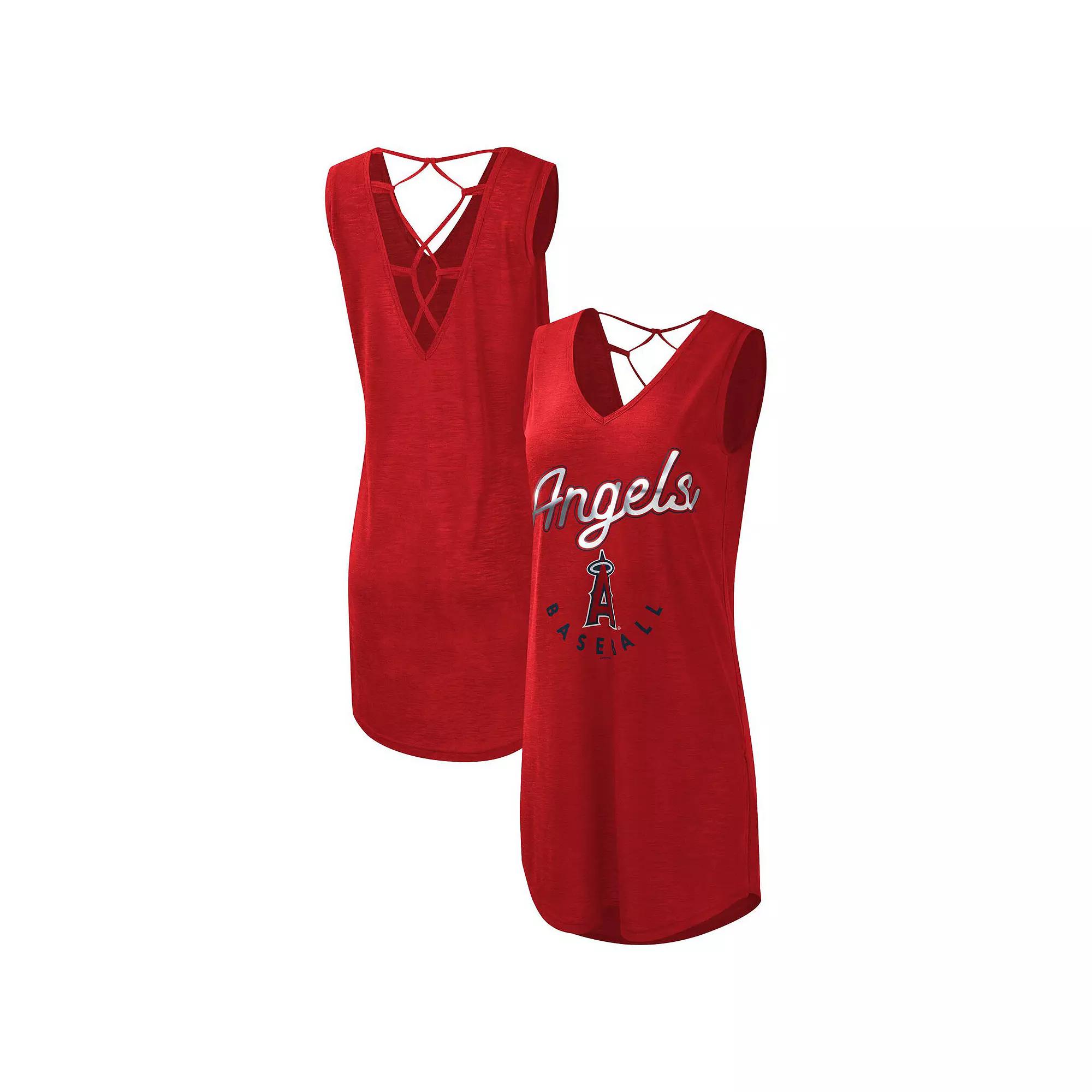 Women's G-III 4Her by Carl Banks Red Los Angeles Angels Game Time Slub Beach V-Neck Cover-Up Dress, Size: Large Product Image