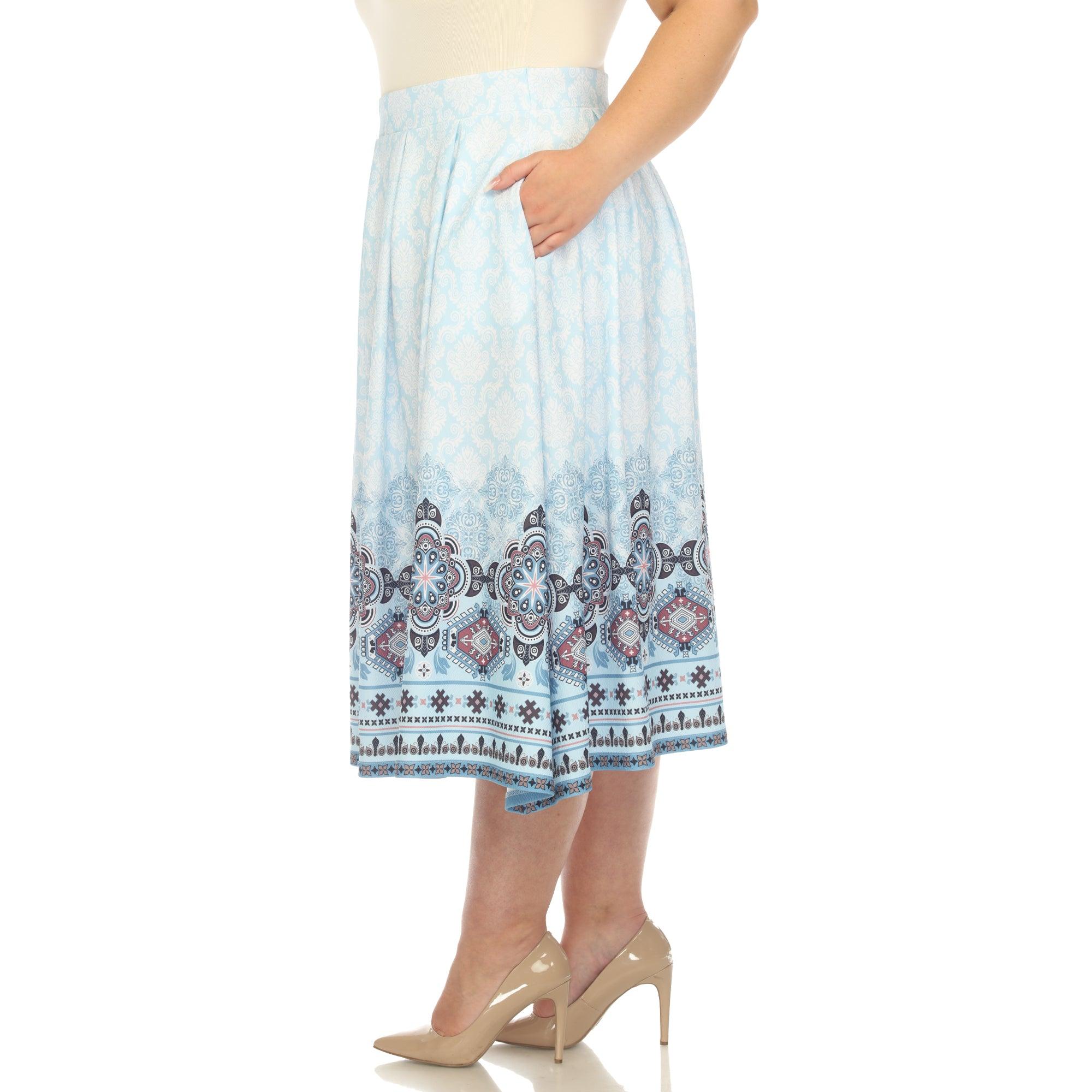 Blue Pleated Skirt with Border Prints - Plus Product Image