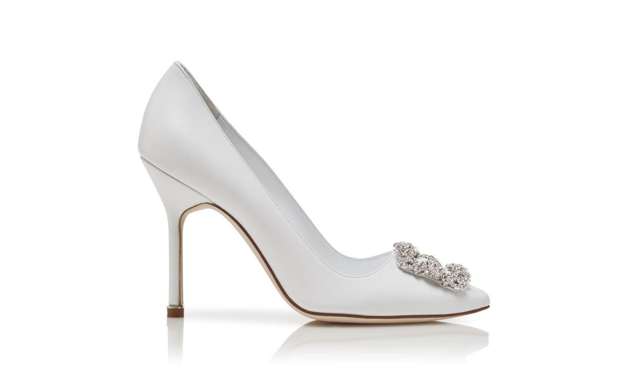 HANGISI White Calf Leather Jewel Buckle Pumps Product Image