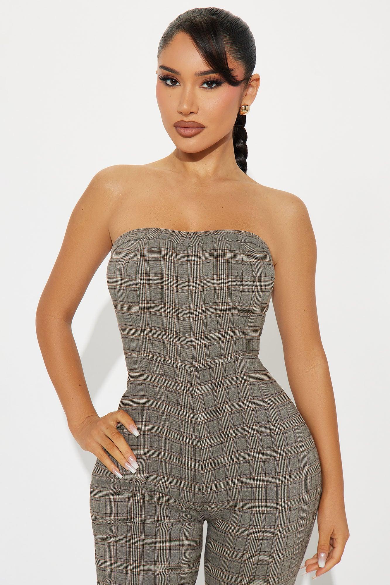 Successful Plaid Jumpsuit - Brown/combo Product Image