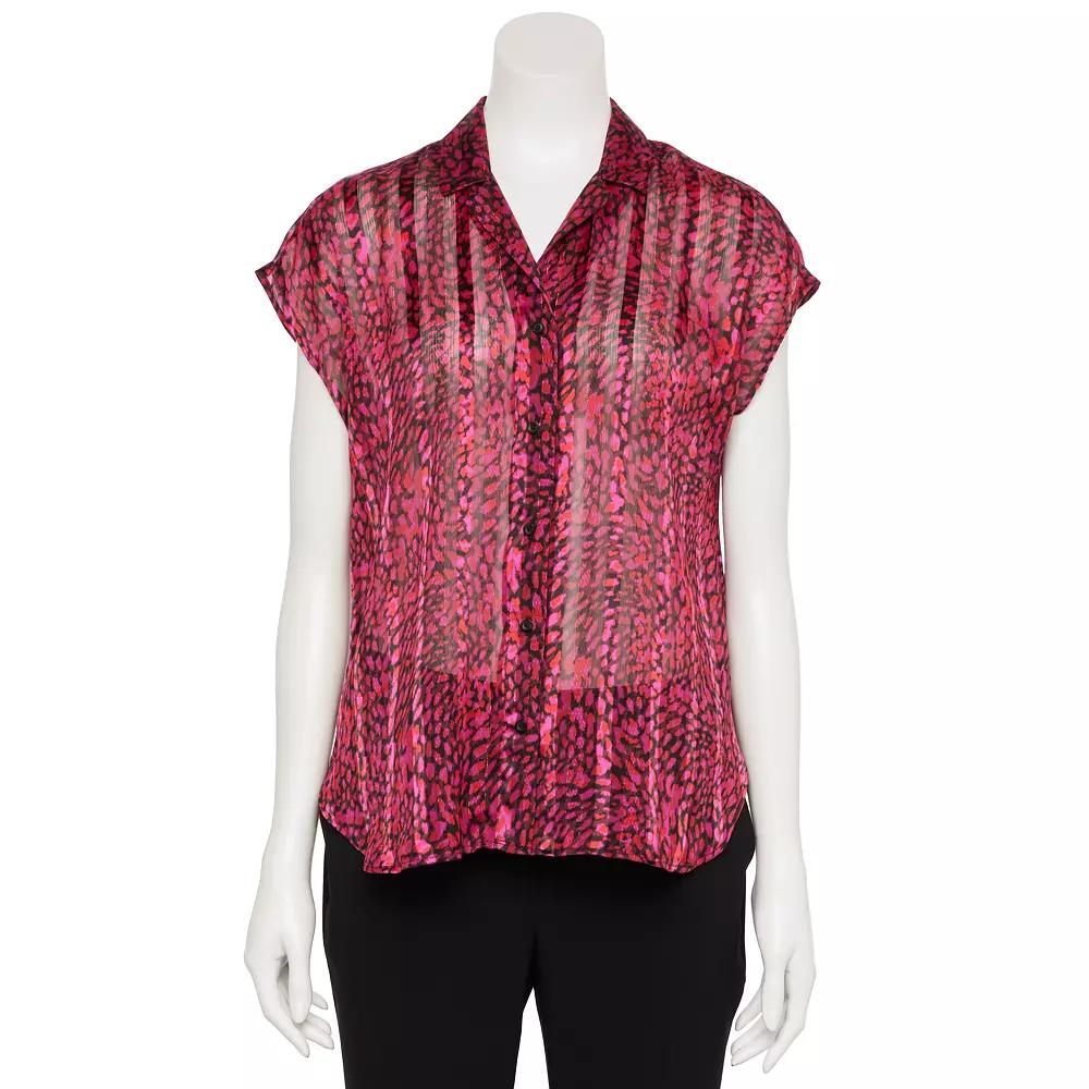 Women's Nine West Adaptive Short Sleeve Button Down Lapel Collar Shirt,  Product Image