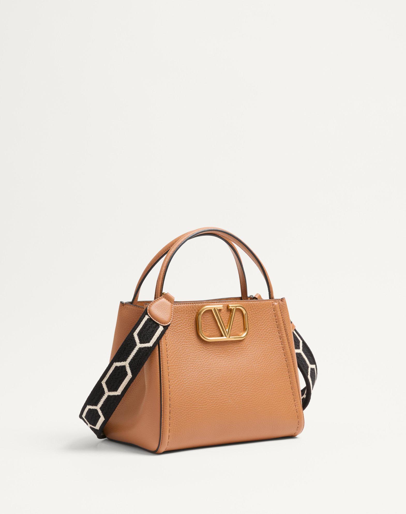 Valentino Garavani Alltime Medium Handbag In Grainy Calfskin With Jacquard Ribbon Shoulder Strap Product Image