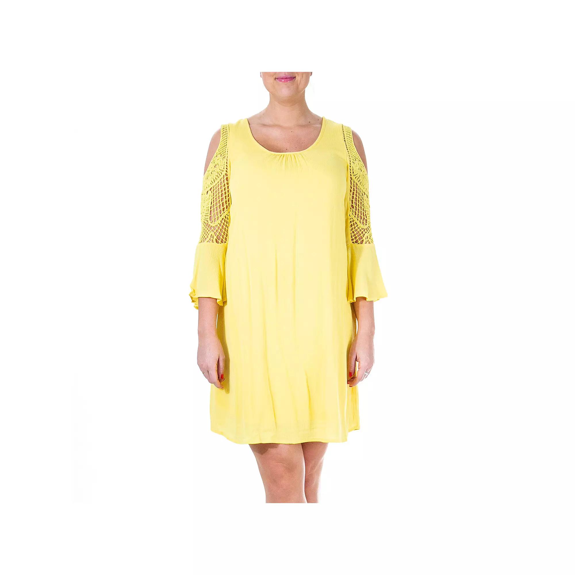 Women's Nina Leonard Crochet Cold-Shoulder Swing Dress,  Product Image