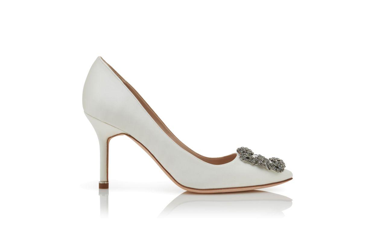 HANGISI 90 White Satin Jewel Buckle Pumps Product Image