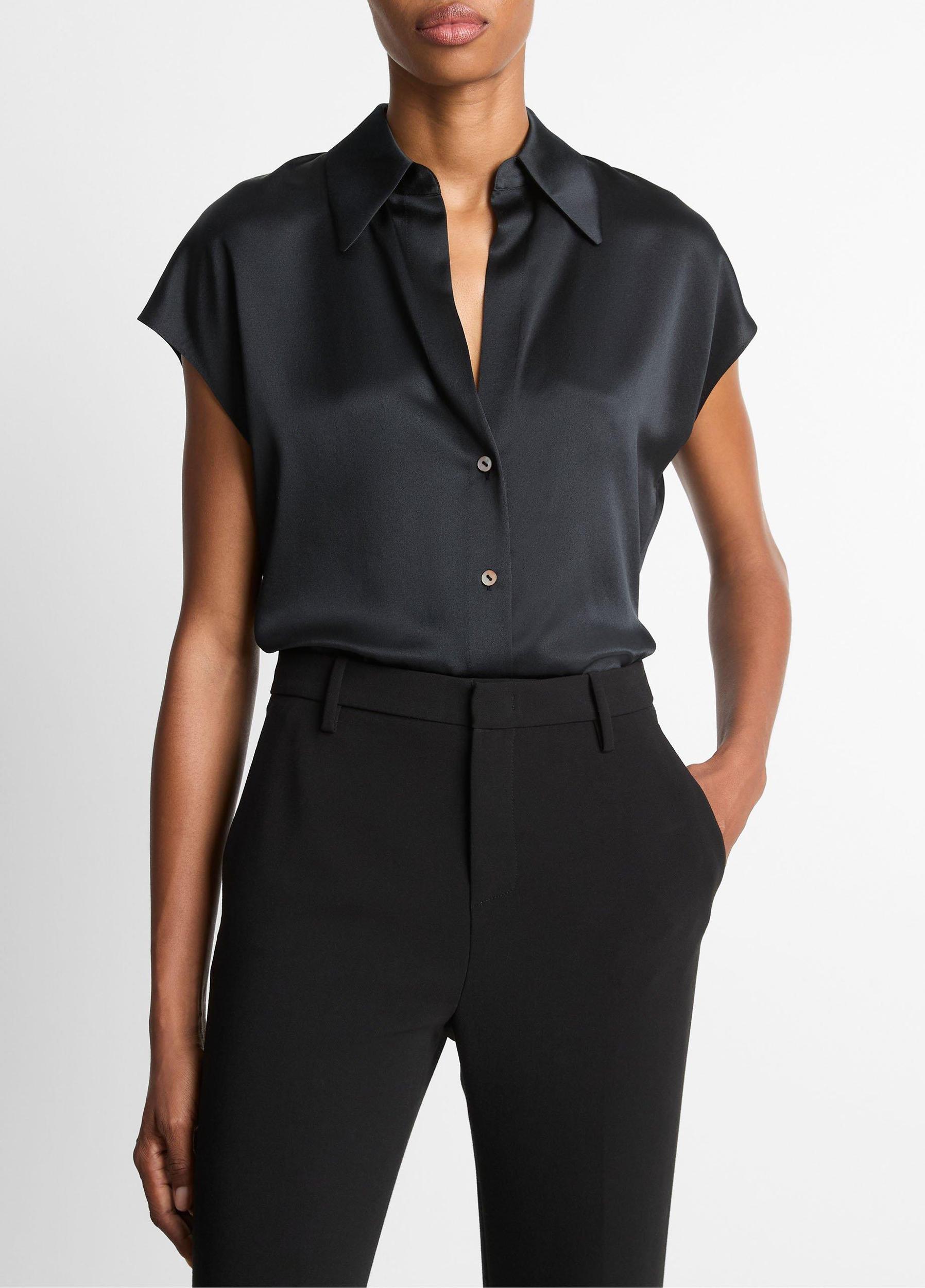 Silk Cap-Sleeve Ruched-Back Blouse Product Image