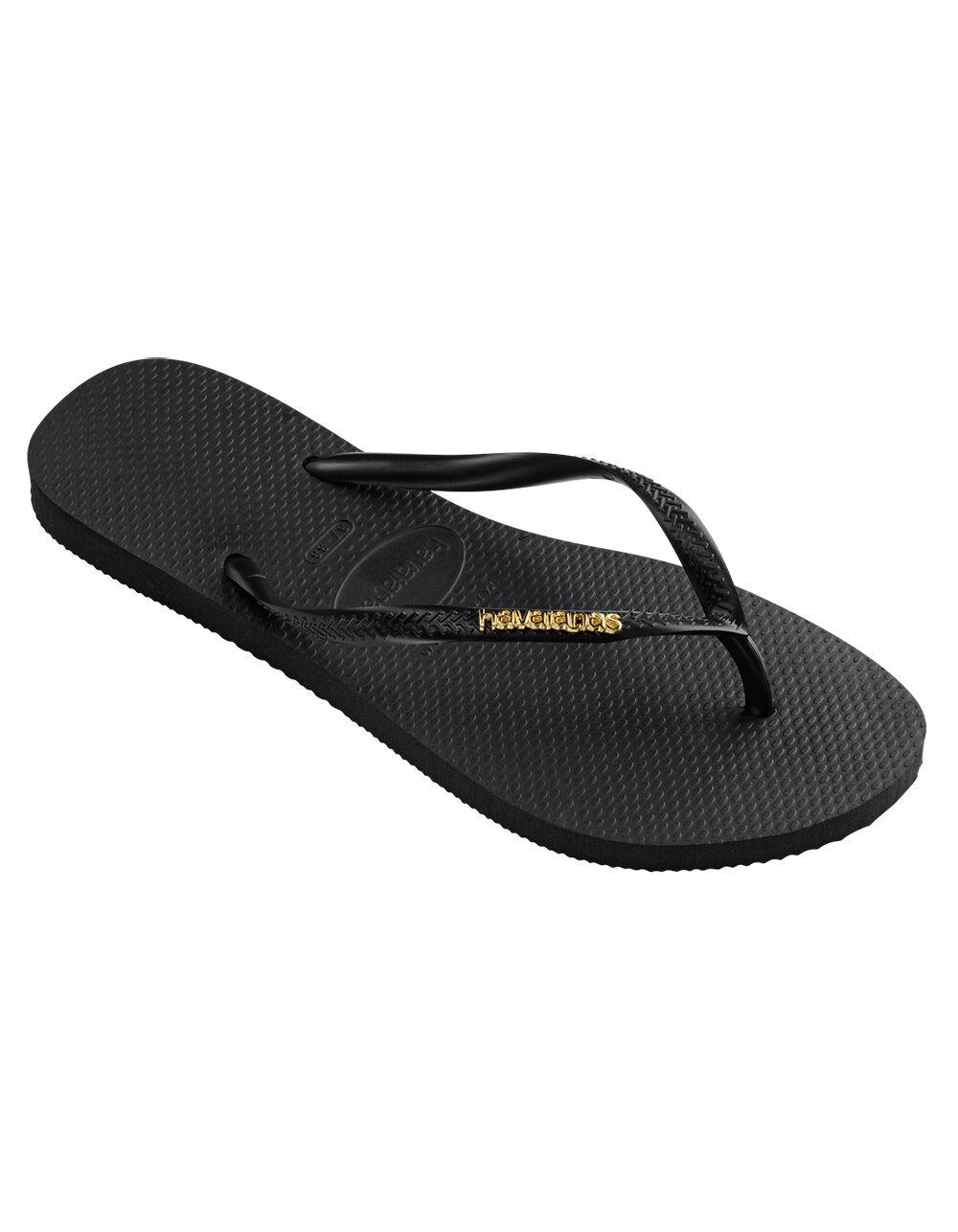 HAVAIANAS Slim Logo Metallic Womens Flip Flops - BLACK Product Image