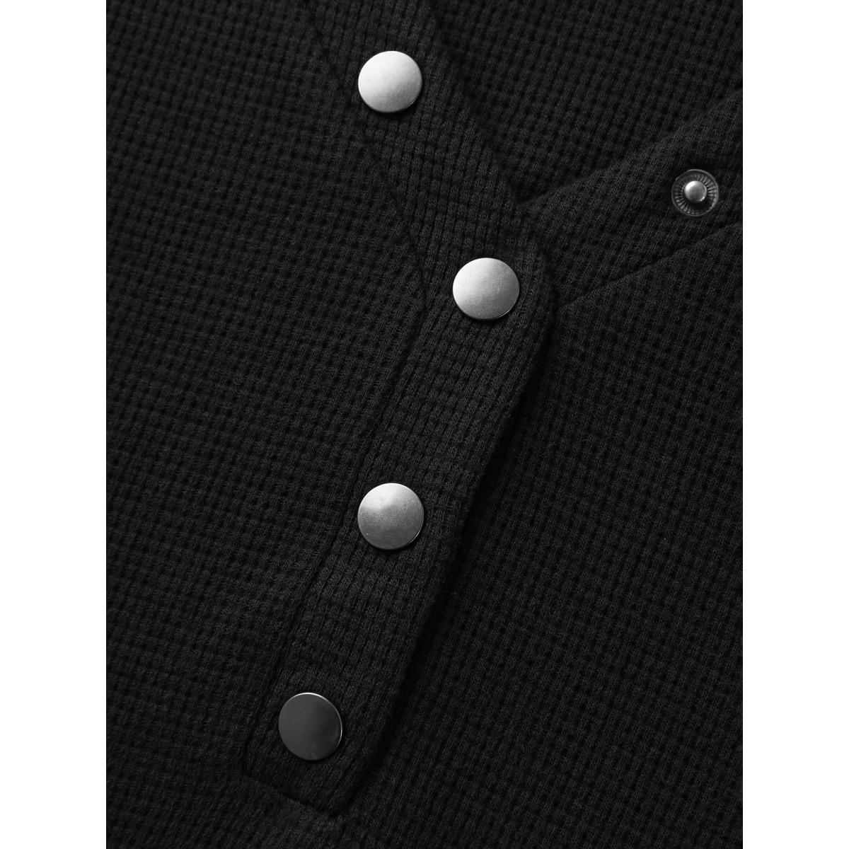 Plus Size Textured Snap Buttons Hooded Sweatshirt Women Black Leisure Texture Hooded Casual Sweatshirts BloomChic 18-20/2X Product Image