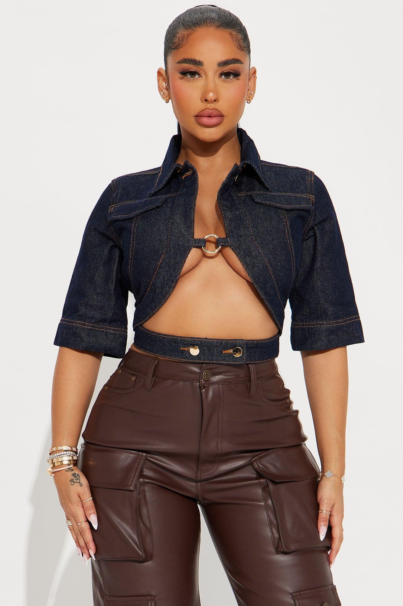 Ridin' Around Denim Top - Dark Wash Product Image