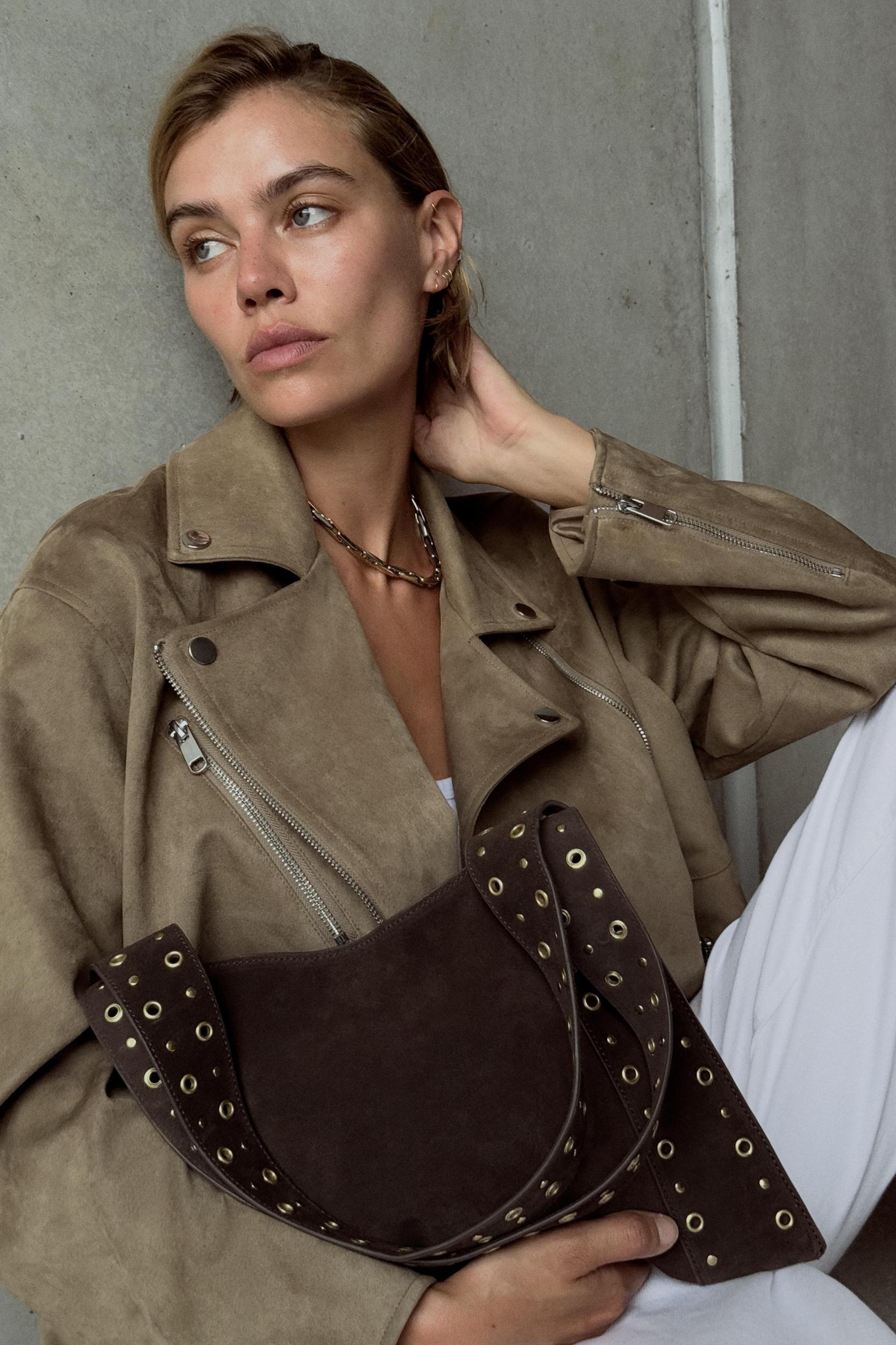 SUEDE STUDDED SHOULDER BAG Product Image