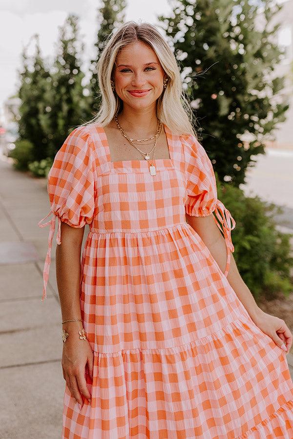 Sunkist Stroll Gingham Midi Dress Product Image