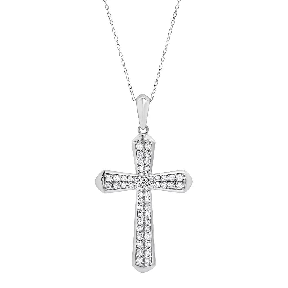 Diamond Brilliance Sterling Silver 1 Carat T.W. Lab-Created Diamond Pave Cross Pendant Necklace, Women's, Size: 18", Silver Tone Product Image