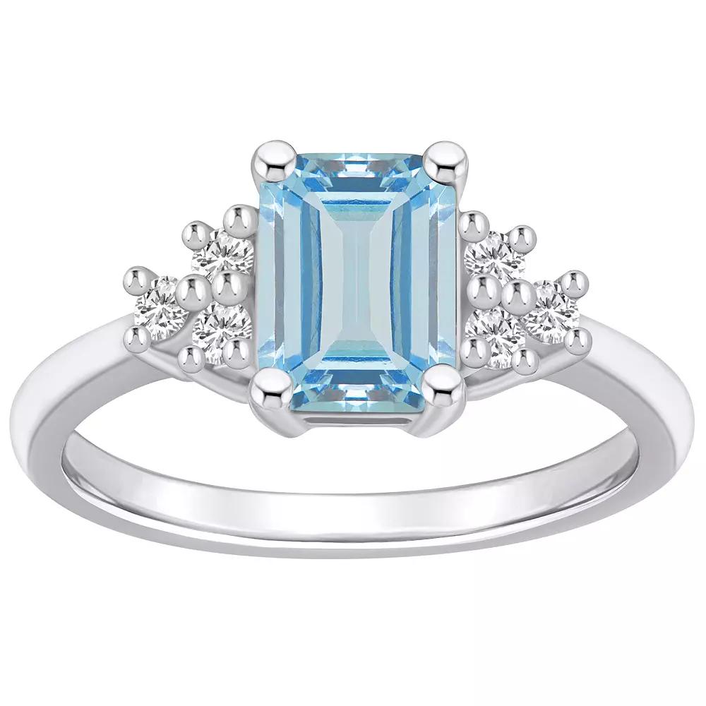 Alyson Layne 14k White Gold Emerald-Cut Aquamarine & 1/5 Carat T.W. Diamond Ring, Women's, Size: 9 Product Image