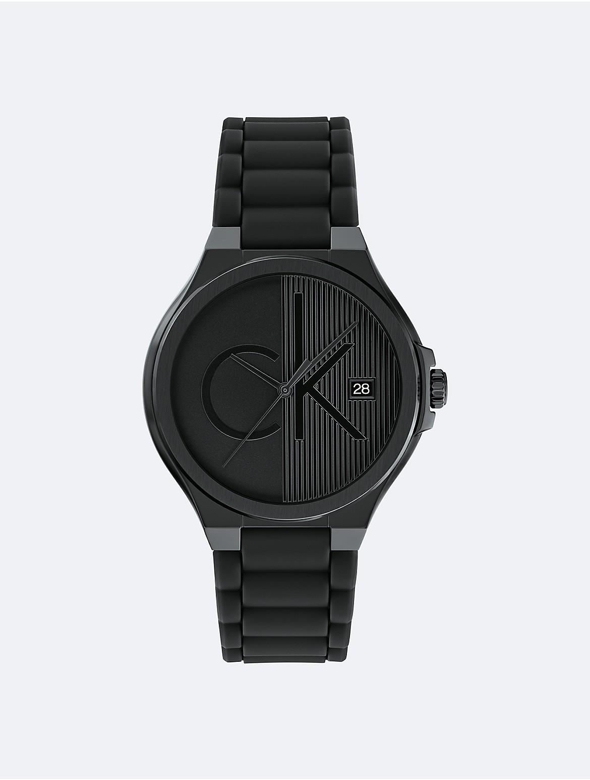 Calvin Klein Mens Textured Monogram Logo Dial Silicone Strap Watch Product Image