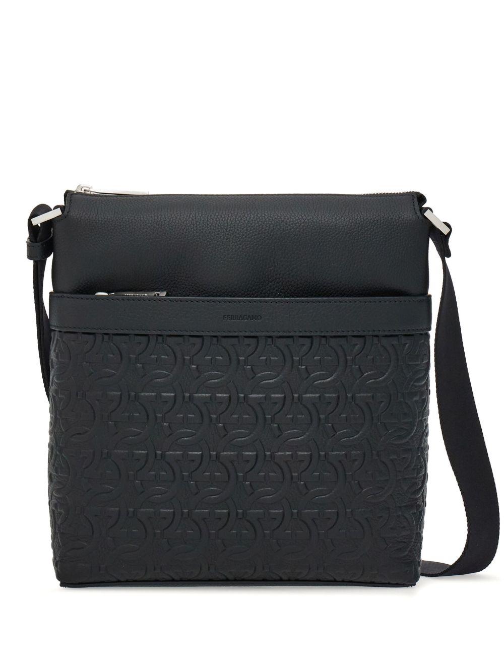 Gancini-embossed leather messenger bag Product Image