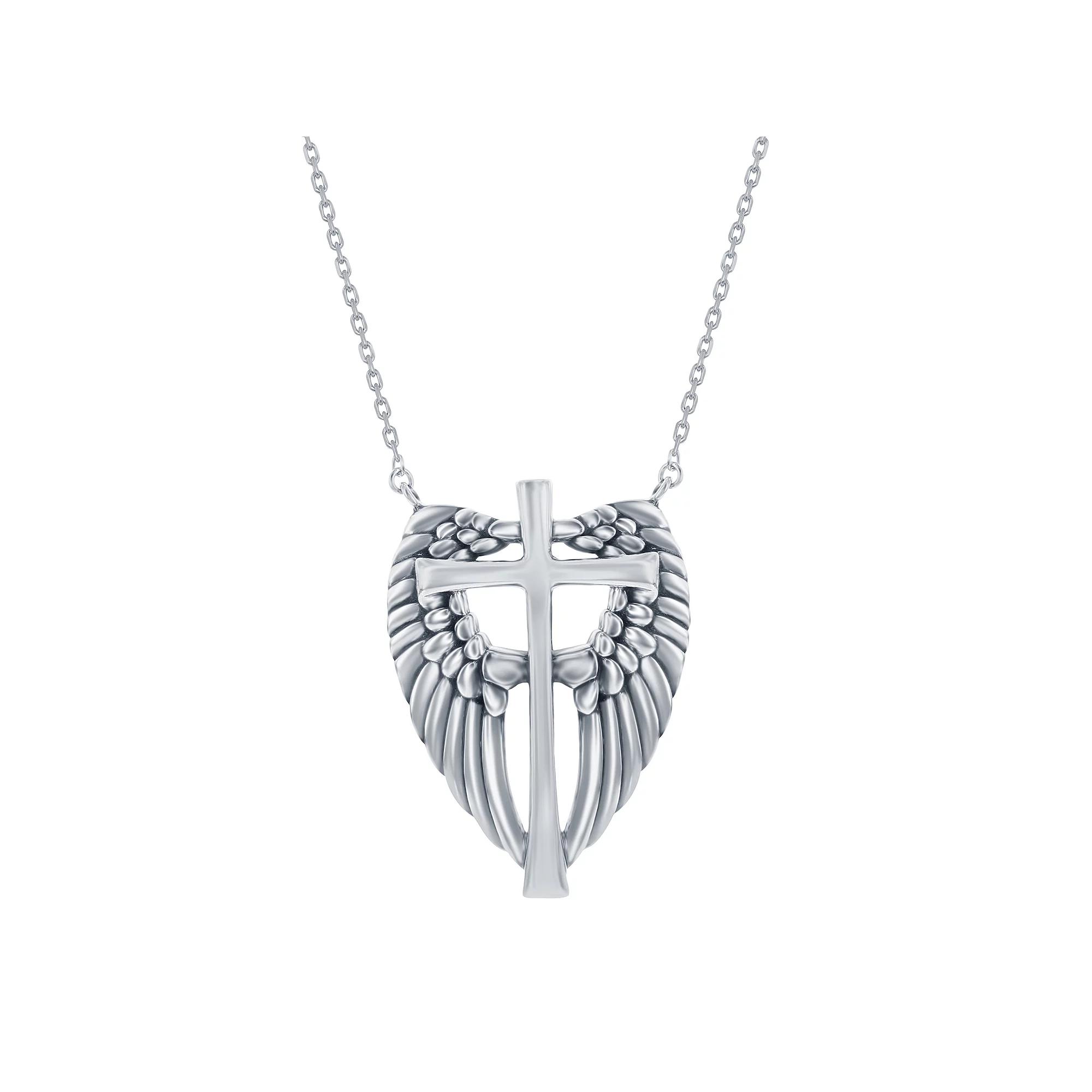 Argento Bella Sterling Silver Angel Wings Cross Necklace, Womens Product Image