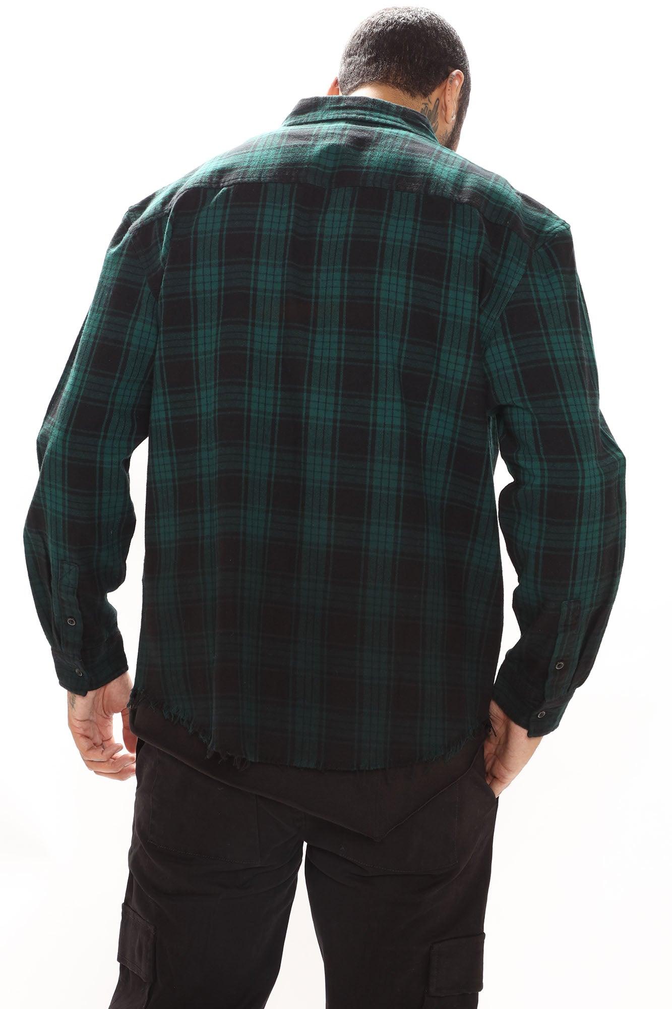 Sunset Dip Dye Flannel Shirt - Green/Black Product Image