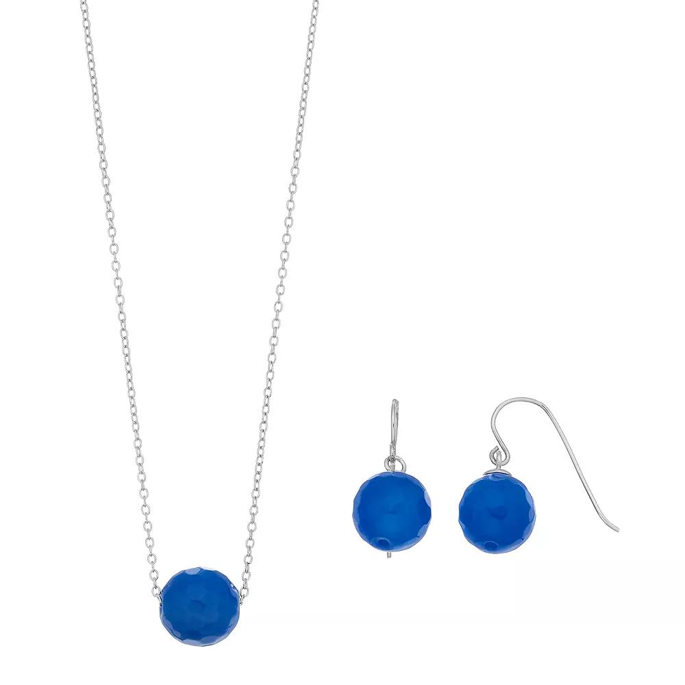 Sterling Silver Agate Bead Necklace & Earring Set, Women's, Blue Product Image