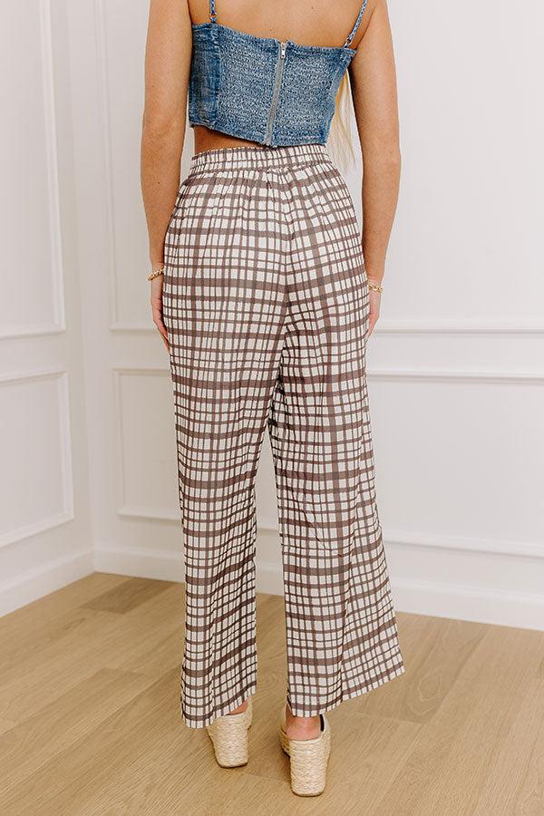 The Madison High Waist Plaid Pants in Mocha Product Image