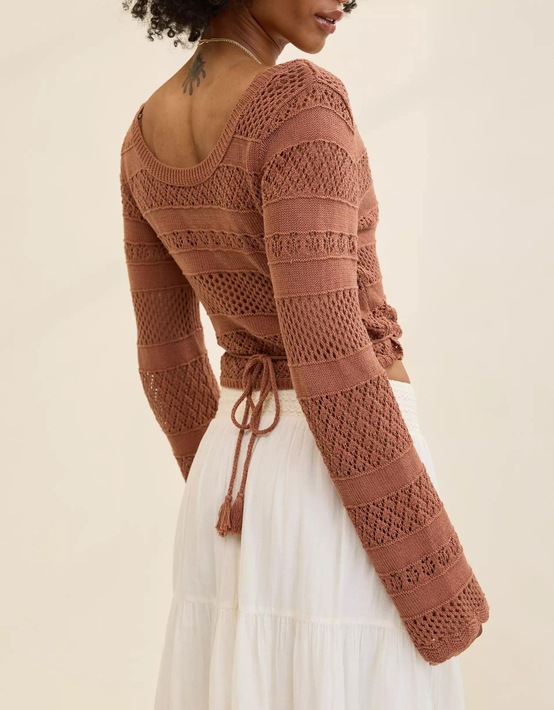 Aerie Reversible Crochet Wrap Sweater Product Image