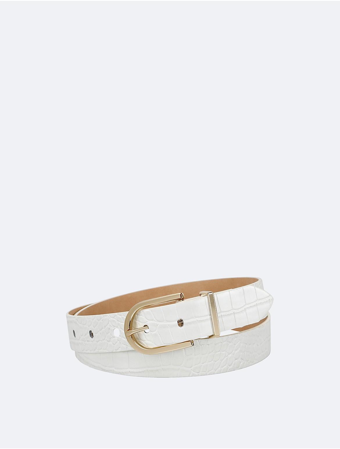 Calvin Klein Womens Textured Round Buckle Belt - White Product Image