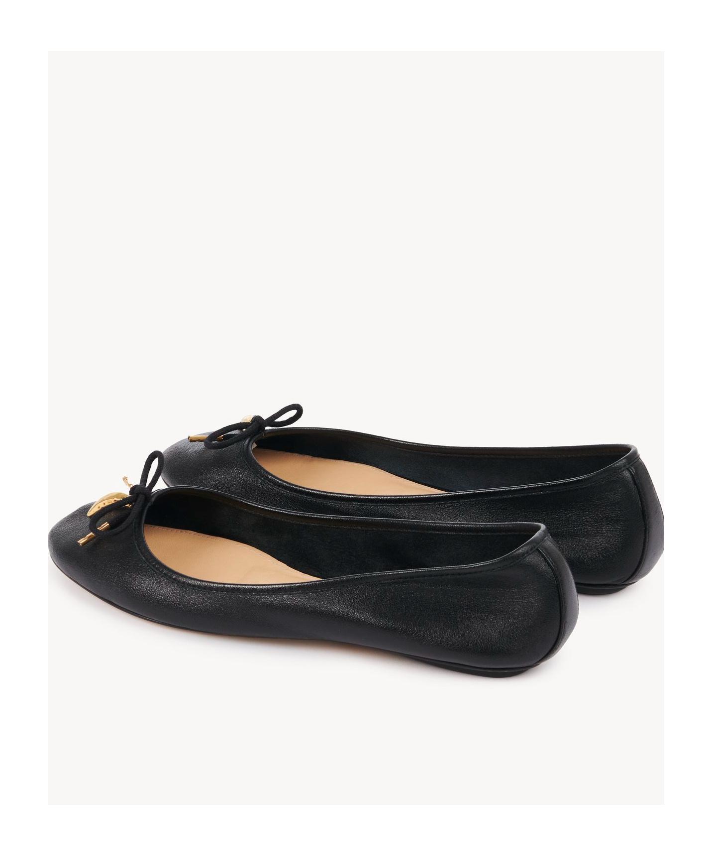 CHLOÉ Bow Detail Round Toe Flat Sole Ballerina Shoes In Black Product Image