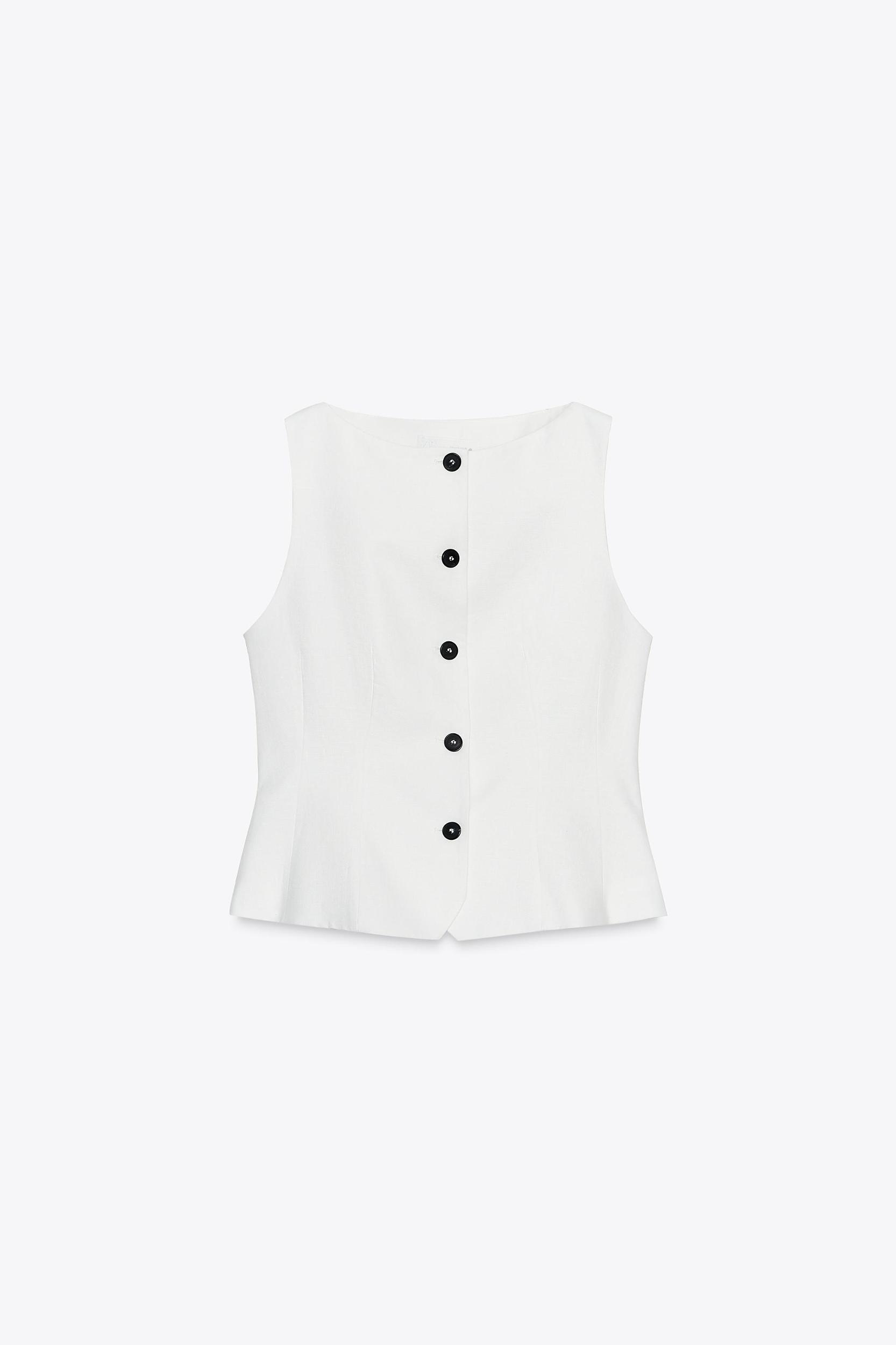 100% LINEN PEPLUM VEST ZW COLLECTION Product Image