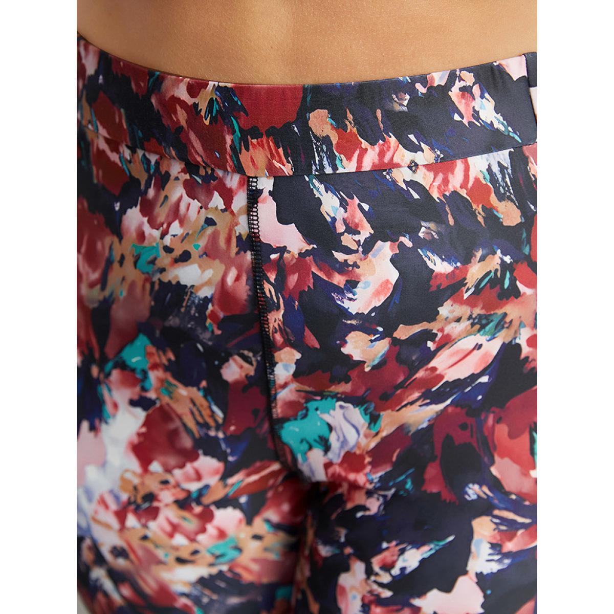 Plus Size Pixel Flower Pocket Elastic Waist High Rise Leggings Women Multicolor Casual High stretch Skinny High Rise Everyday Leggings BloomChic 28/5X Product Image