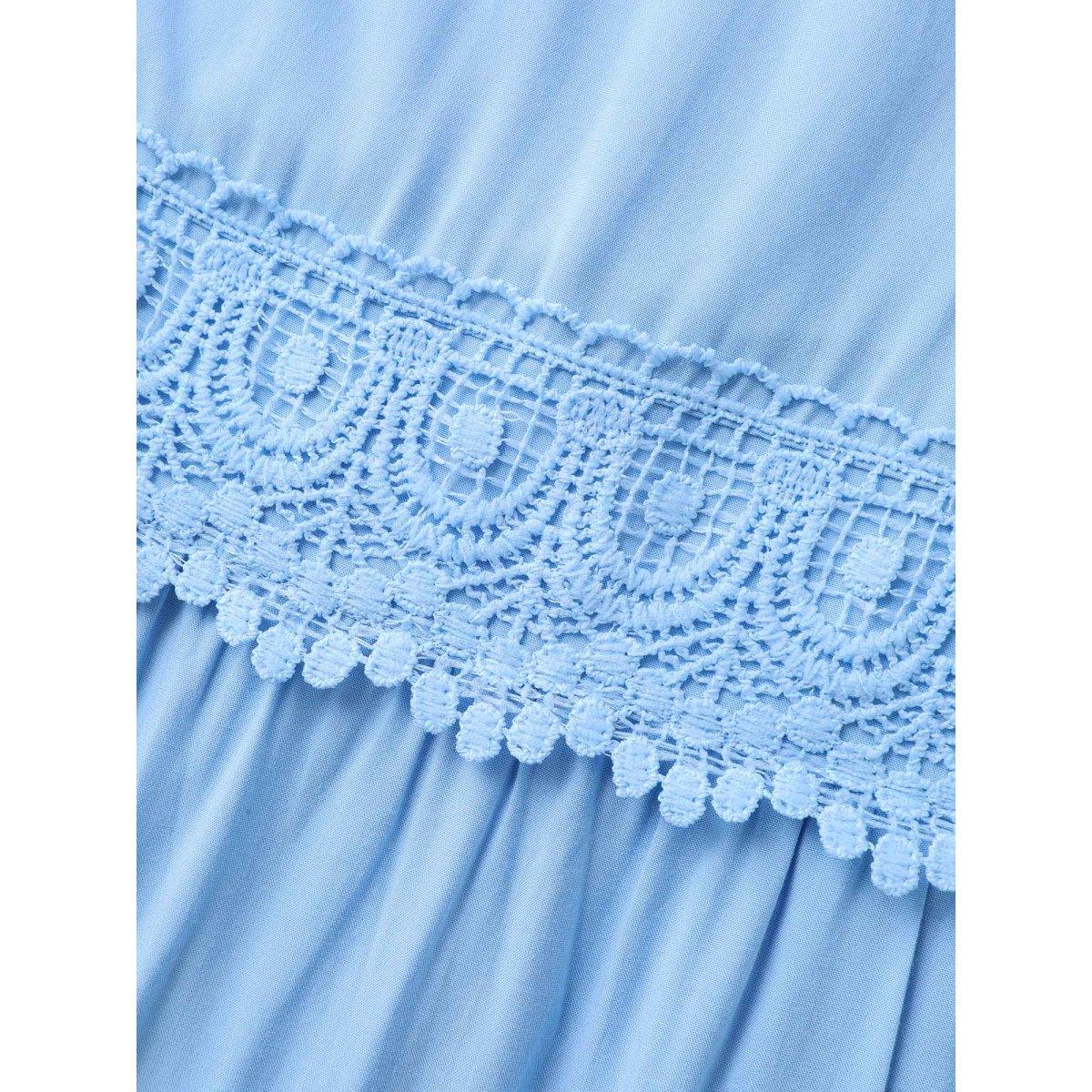 Plus Size Lace Trim Neck Tie Solid Midi Dress LightBlue Women Boho Square Neck Sleeveless Curvy BloomChic 10/M Product Image