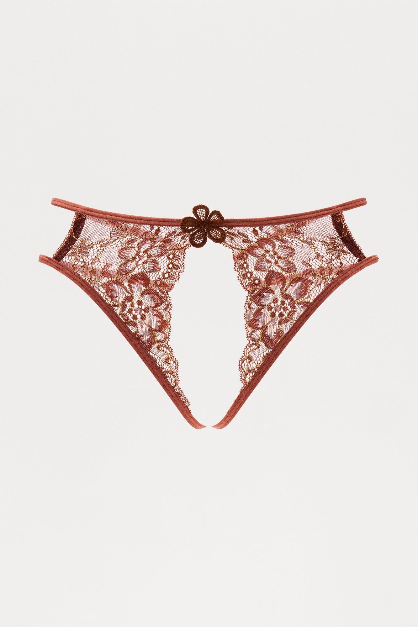 Karmen Rhinestone Crotchless Thong Panty - Chocolate Female Product Image