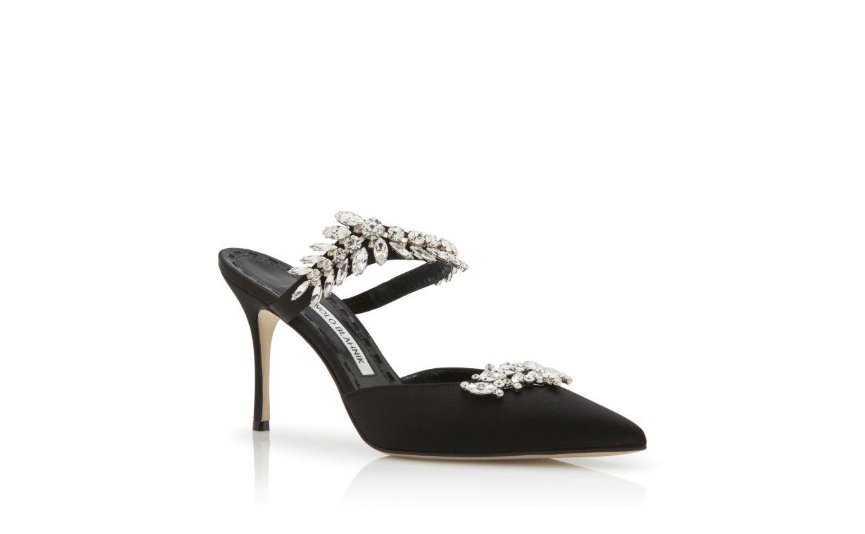 LURUM  Black Satin Crystal Embellished Mules Product Image