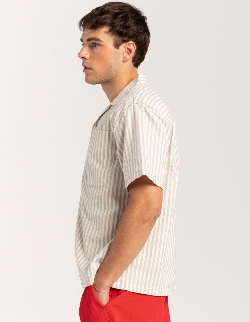 RSQ Mens Stripe Oxford Camp Shirt  - BROWN Product Image