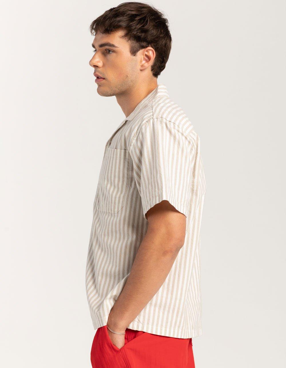 RSQ Mens Stripe Oxford Camp Shirt  - BROWN Product Image