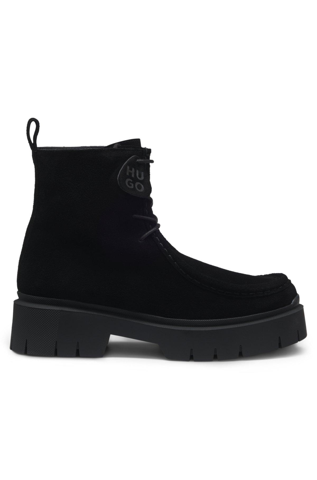 Lace-up boots in suede with removable logo tag Product Image