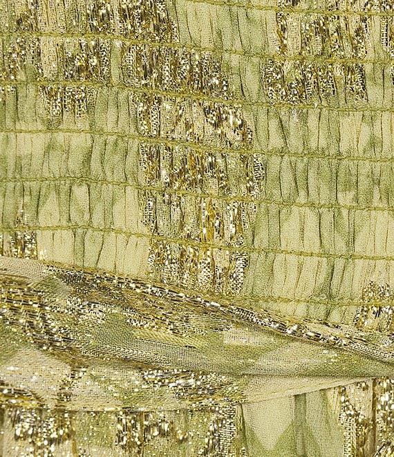 A Loves A Lurex Metallic Trellis Printed Sqaure Neck Long Balloon Sleeve Smocked Bodice A-Line Flounce Midi Dress Product Image