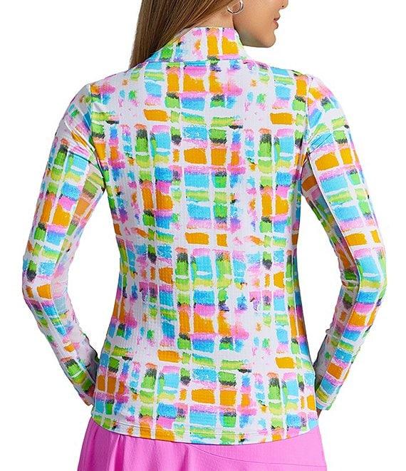 IBKUL Tatiana Print 1/4 Zip Mock Neck Long Sleeve Top Product Image