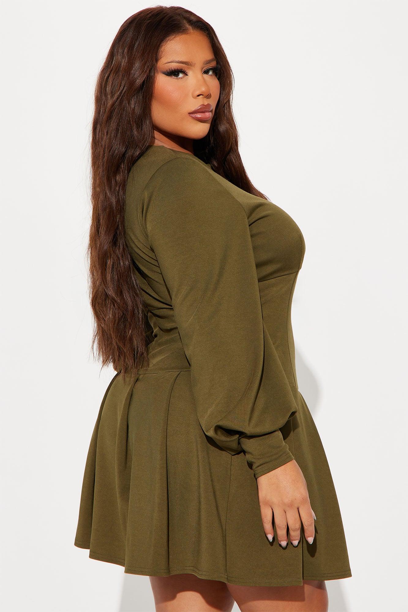 Kiana Pleated Mini Dress - Olive Product Image